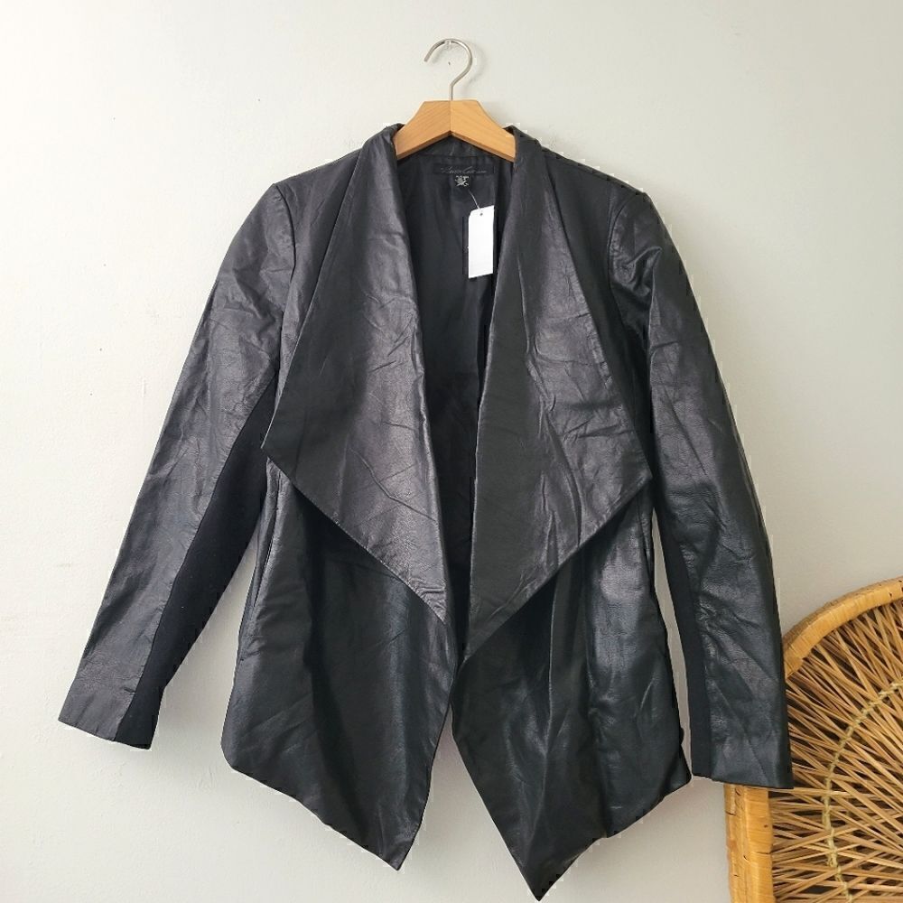 Kenneth Cole New York Leather Jacket Black Asymmetrical S